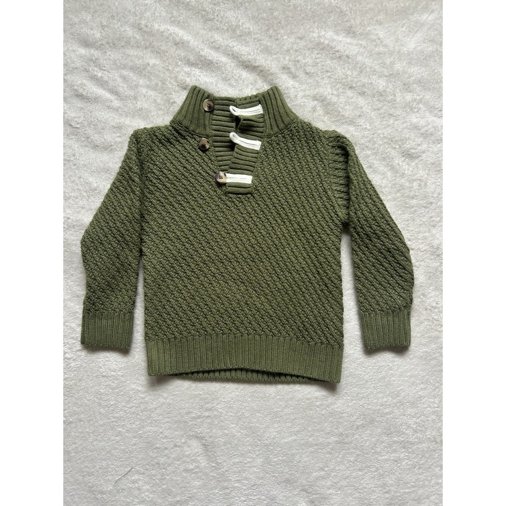 Green Cable Knit Sweater Toddler 3t Shawl Collar Preppy Sweater Weather